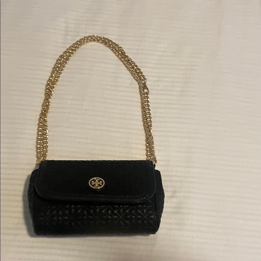Tory Burch Black Clutch with Gold Chain